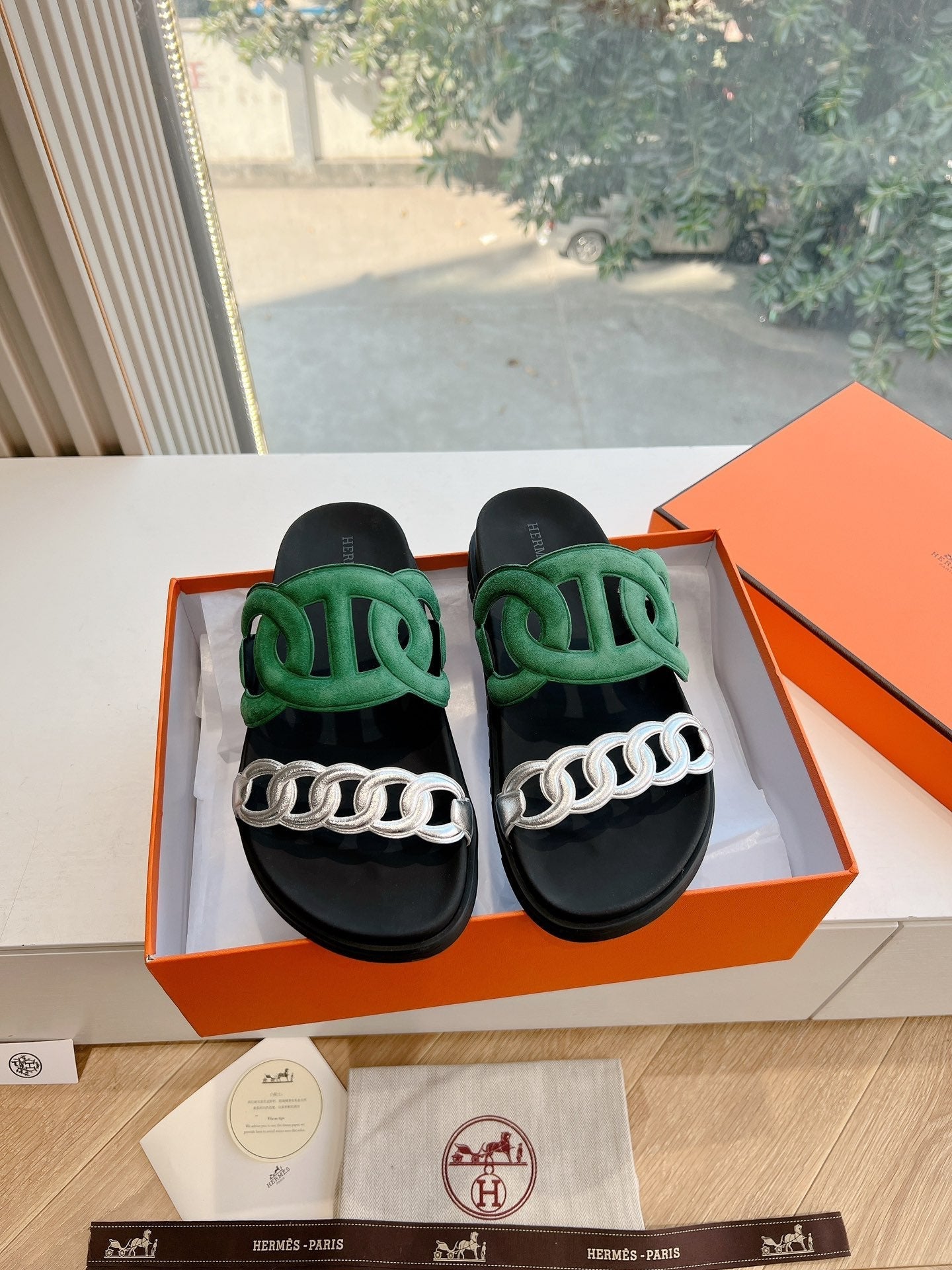 EXTRA SANDAL IN MEDIUM GREEN MIX SILVER CALFSKIN、mysite、Cacoeks