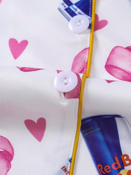 2-piece women's set with bow and heart design, long sleeve top, long pants with small pockets, comfortable, soft, skin-friendly, smooth fabric, elastic waistband, suitable for all seasons, casual loungewear, pajamas.