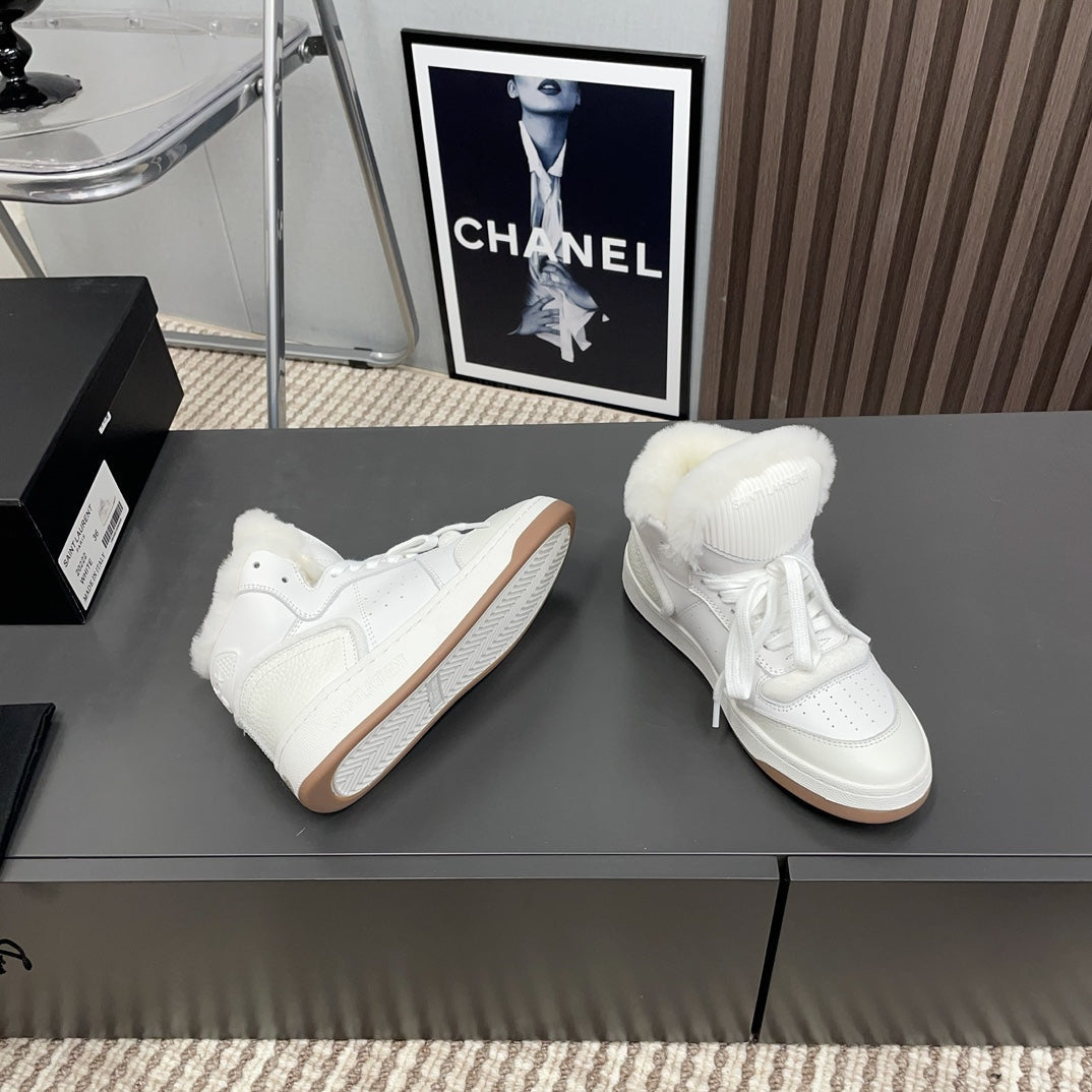 HIGH-TOP SNEAKERS IN WHITE CALFSKIN WITH FLEECE LINING、mysite、Cacoeks