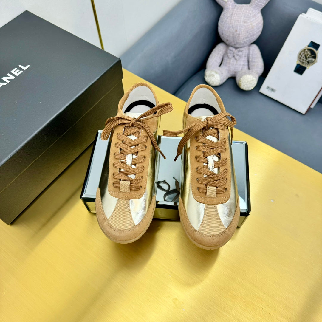 CC SNEAKER IN GOLD CALFSKIN AND SUEDE、mysite、Cacoeks