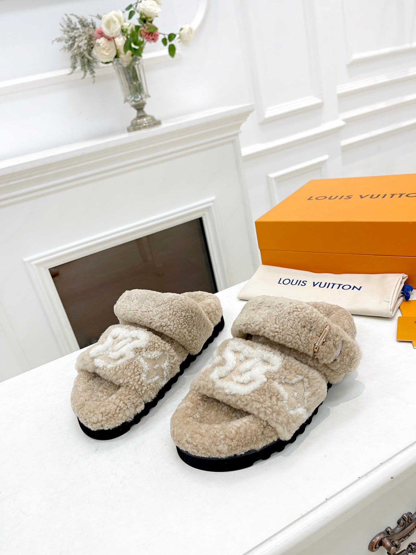DAD SANDAL MULE IN WHEAT TAN MIX WHITE FLEECE、mysite、Cacoeks