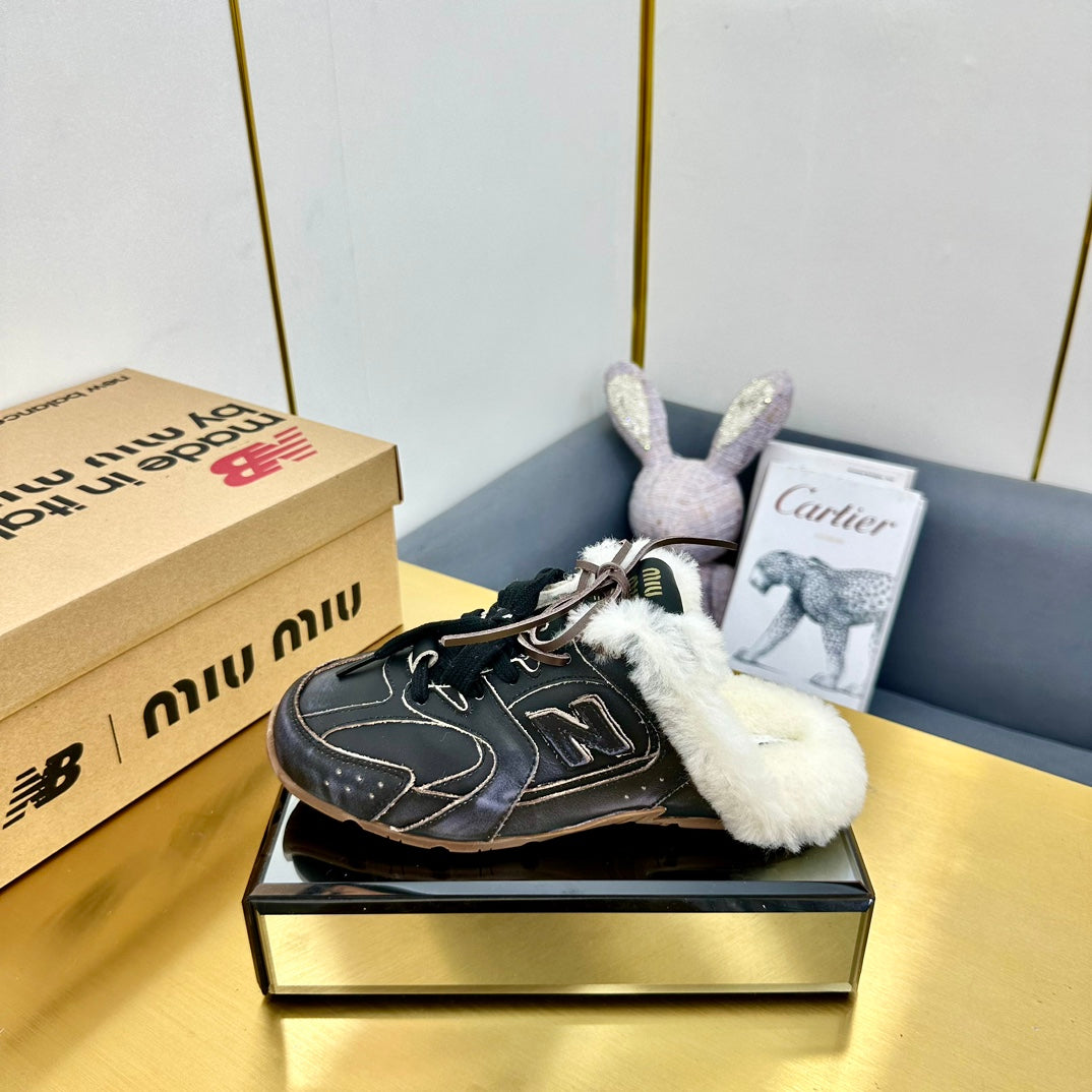 MIUxNB 530 SNEAKER MULES IN BLACK CALFSKIN SHEARLING、mysite、Cacoeks