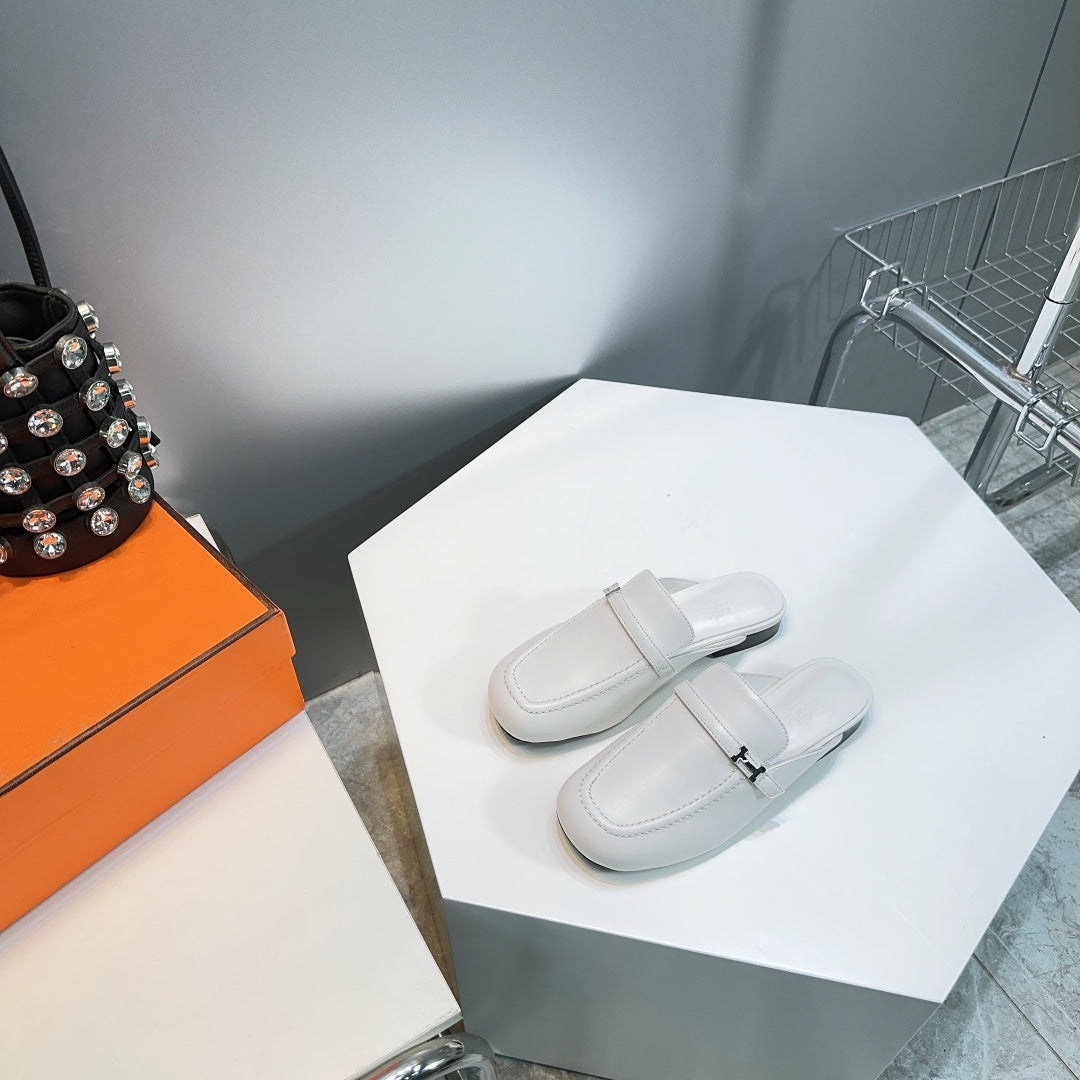 Lena Mule White Leather、mysite、Cacoeks