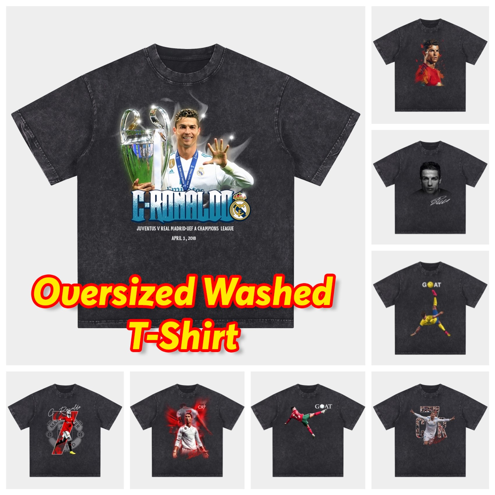 UltraTrikot-Cristiano Ronaldo Portugal Real Madrid Manchester United Oversized Washed T-Shirt