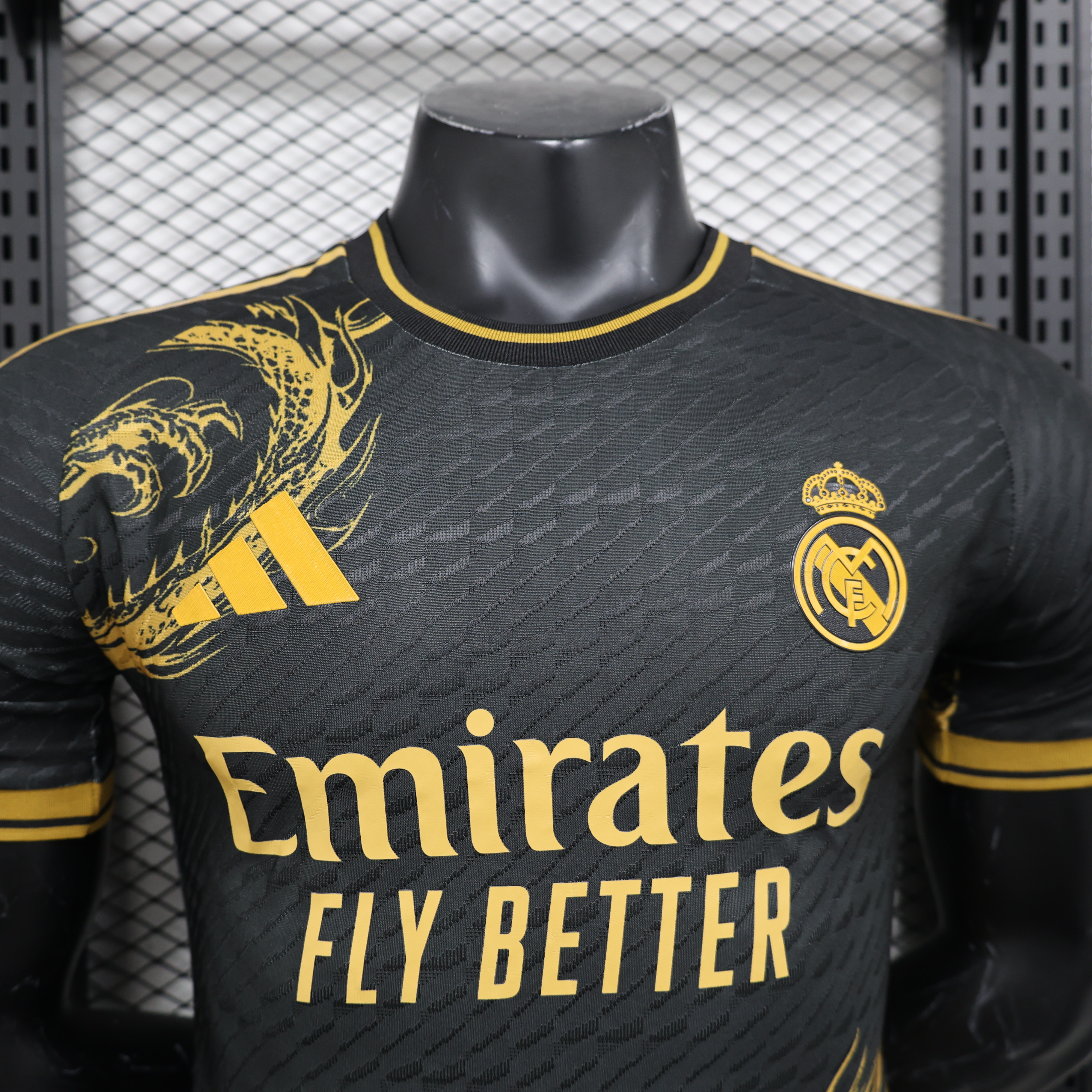 JerseysGala.com | Real Madrid 24-25 Gold Dragon Special Edition Black Jersey - Player Version -Customize Name, Number and Patch | Worldwide Shipping