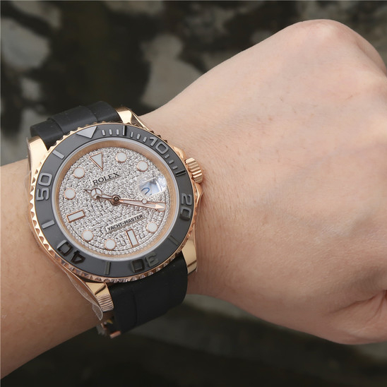 brand Yacht Master 1 Golden Diamond Dial Rubber Strap 40mm luxury watch for sale – NeveReL