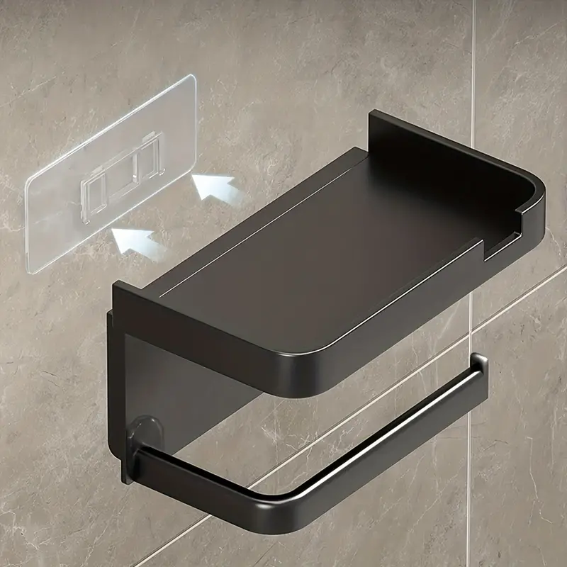 1pc toilet paper storage rack bathroom wall mounted stainless steel holder non punching adhesive tissue box shelf dual purpose storage rack mobile phone holder toiletry organizer bracket bathroom and toilet supplies details 4