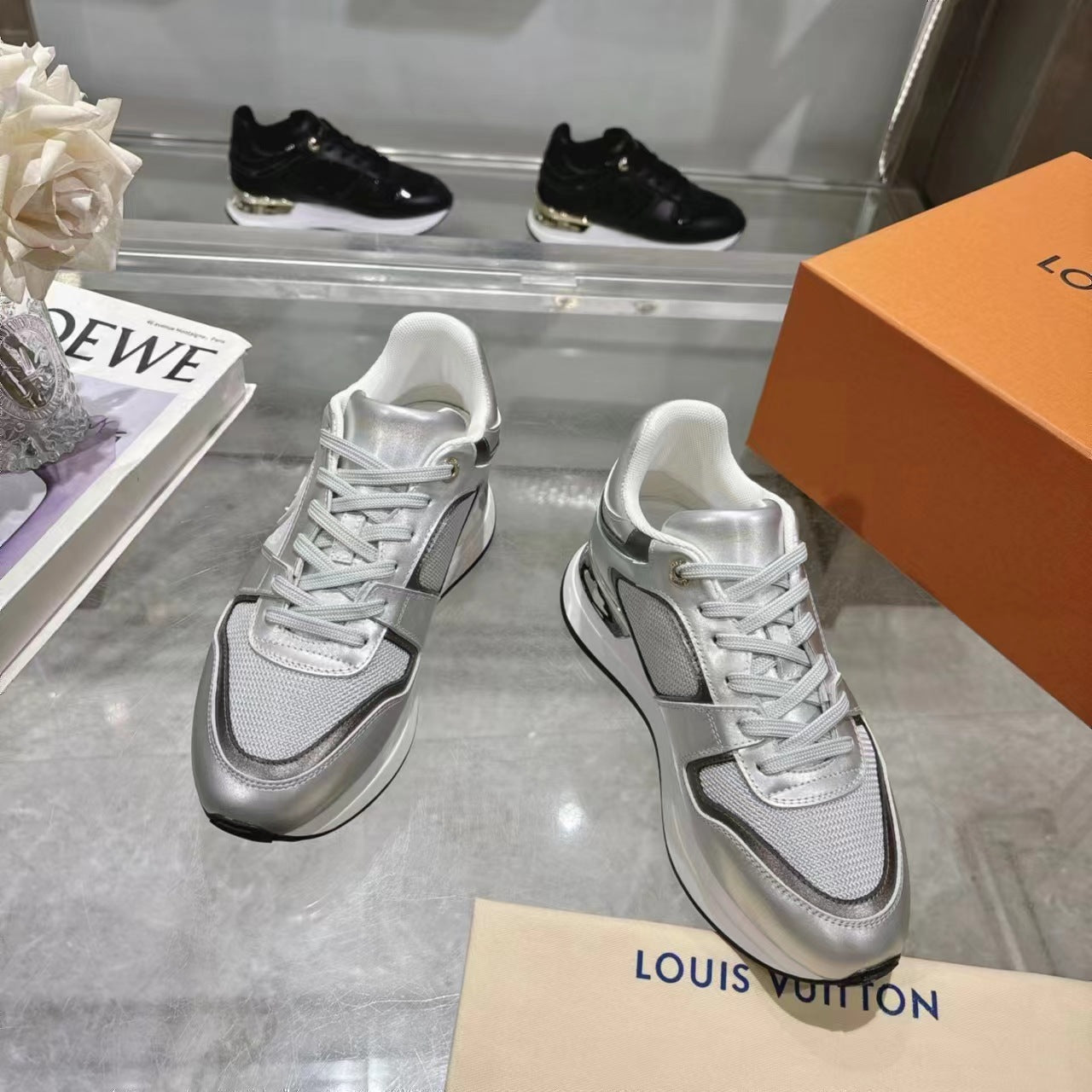 SNEAKERS IN WHITE MIX SILVER MESH AND CALFSKIN、mysite、Cacoeks