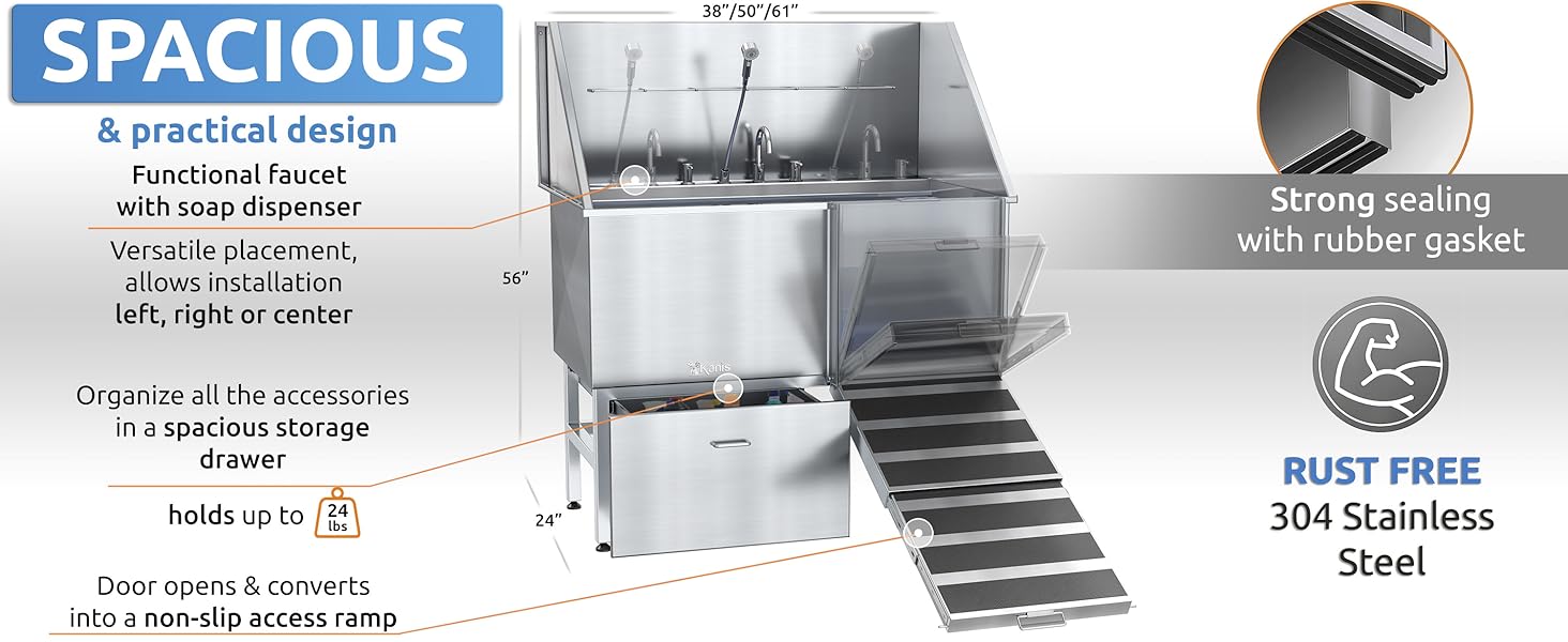 kanis professional dog washing station, dog wash station, dog grooming tub for large dogs
