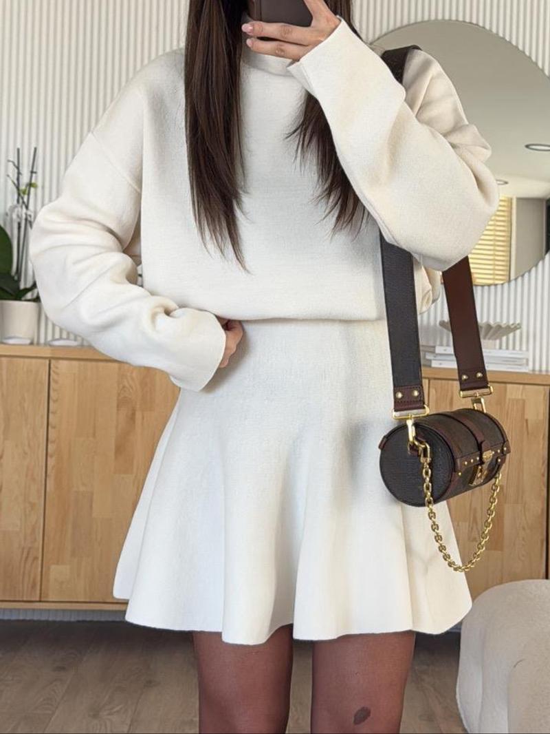 Women's Casual Half-High Neck Long Sleeve Knit Dress, Plain Color Loose-Fitting Sweater Dress, Fall & Winter Fashion Womenswear Summer