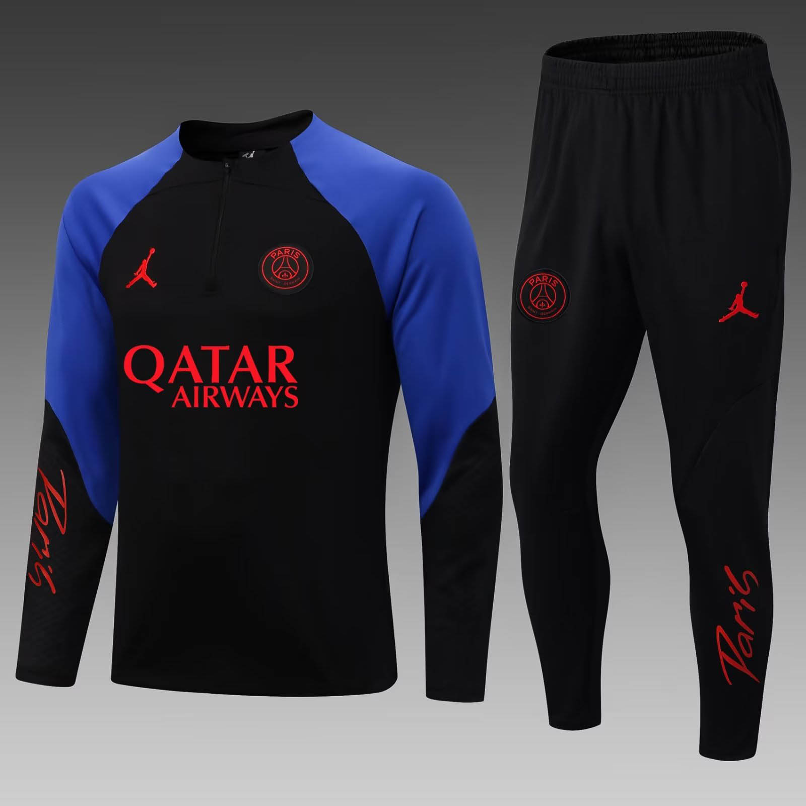 2022/2023 Psg Paris Saint-Germain Half-Pull Training Suit Black-Blue Sleeve Set:football jersey mysite: unitedjerseyfootball 邓江浪:football