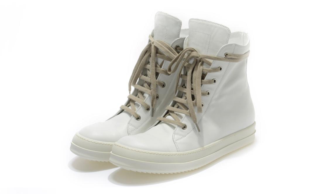 Rick Owens Leather High Top Sneaker in White Cream、mysite、Cacoeks