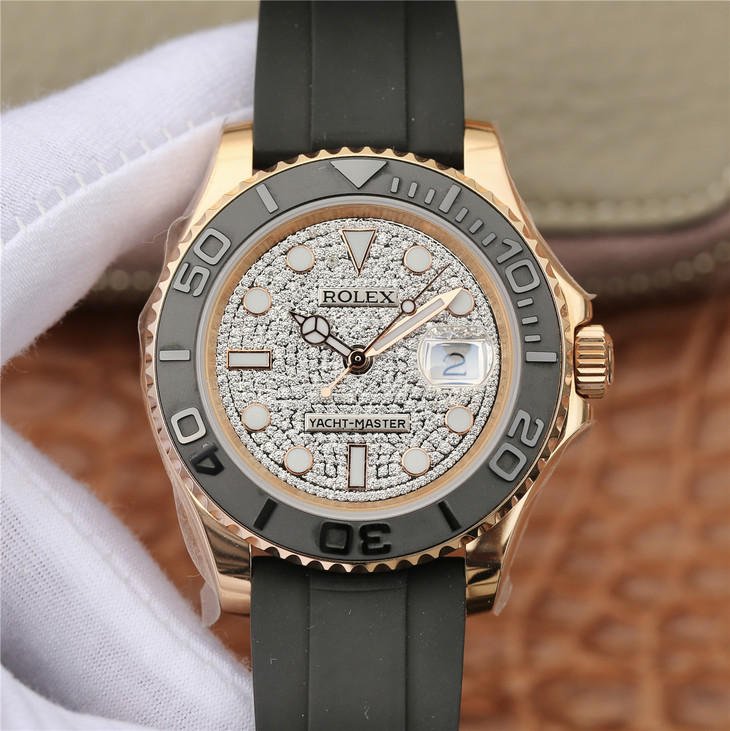 brand Yacht Master 1 Golden Diamond Dial Rubber Strap 40mm luxury watch for sale – NeveReL