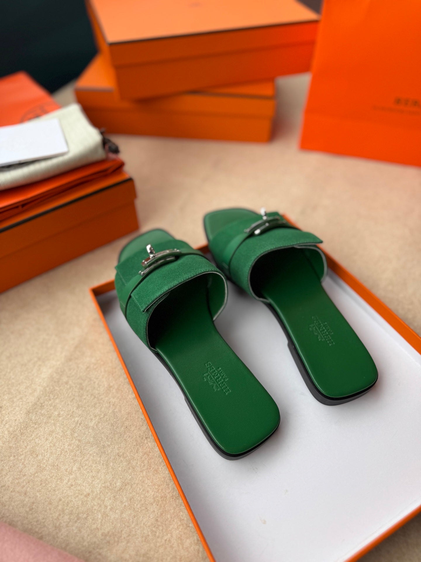 0RAN SANDALS IN EMERALD GREEN CALFSKIN、mysite、Cacoeks