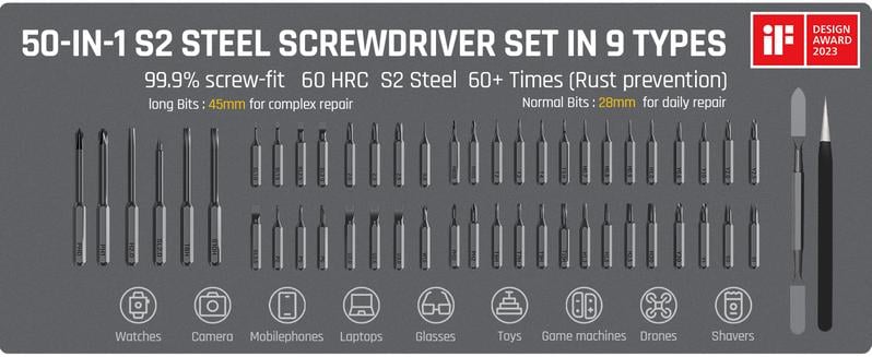 Product Introduction of Fanttik E1 MAX 3.7V Mini Electric Screwdriver 50-in-1 Magnetic Bits 5/32''Hex Magnetic Storage, Repair Tool Set for Phone Camera Laptop - Hardware Springtok Cordless 6