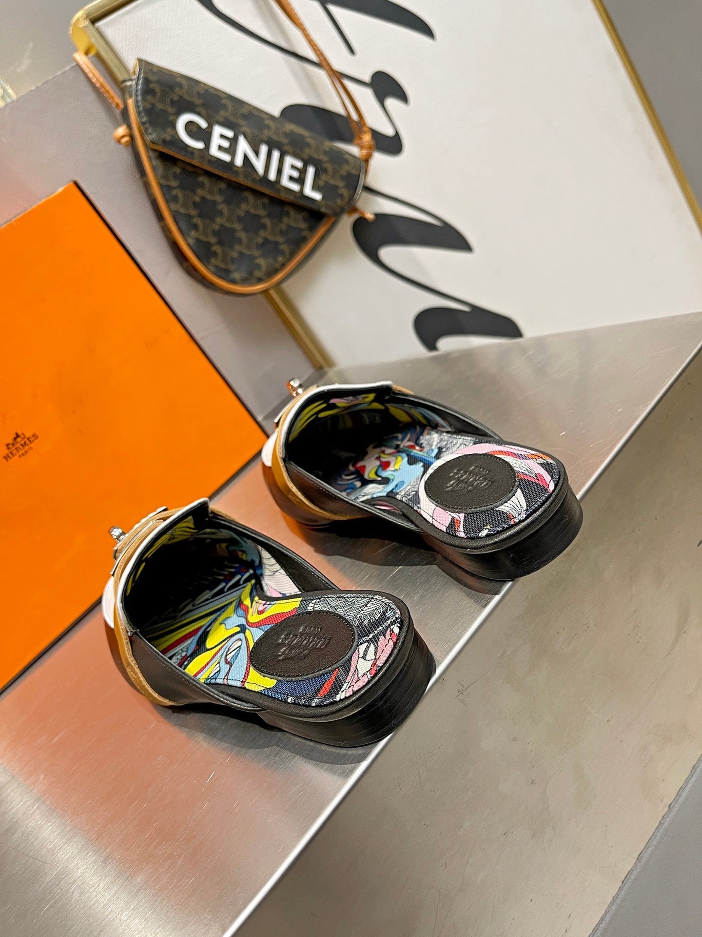 0Z MULE WHITE AND BLACK CALFSKIN WITH PATTERN、mysite、Cacoeks