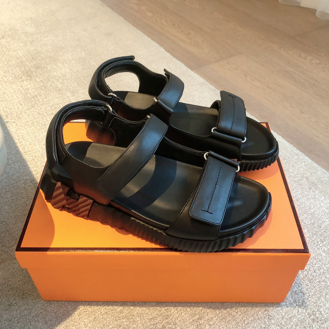 DAD SANDALS IN BLACK CALFSKIN AND RUBBER、mysite、Cacoeks