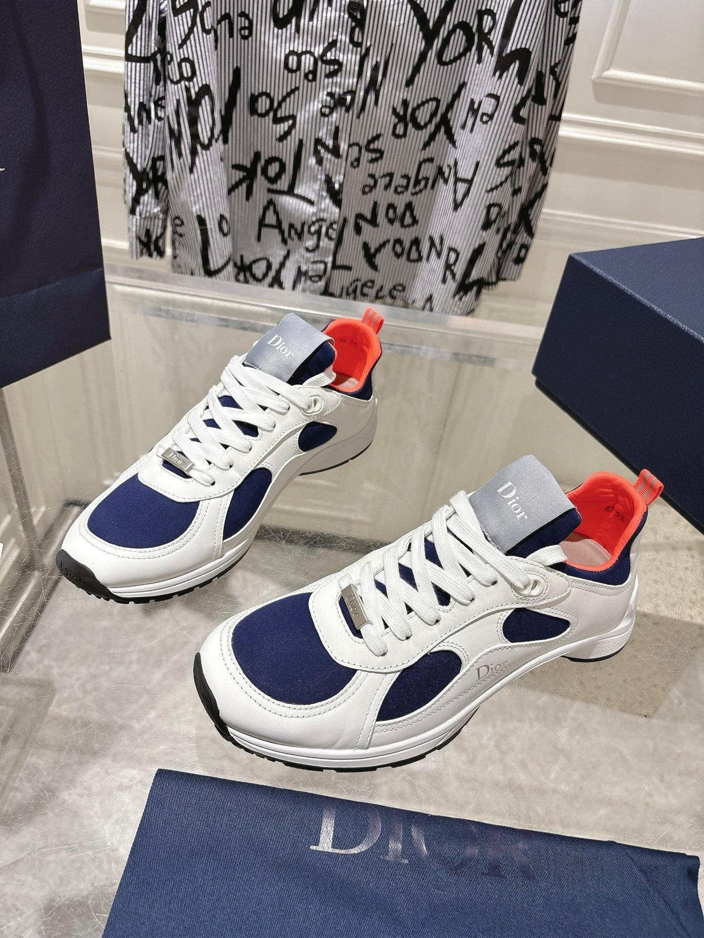 DIOR 25S MILE SERIES SNEAKERS 25MM IN WHITE BLUE CALFSKIN、mysite、Cacoeks