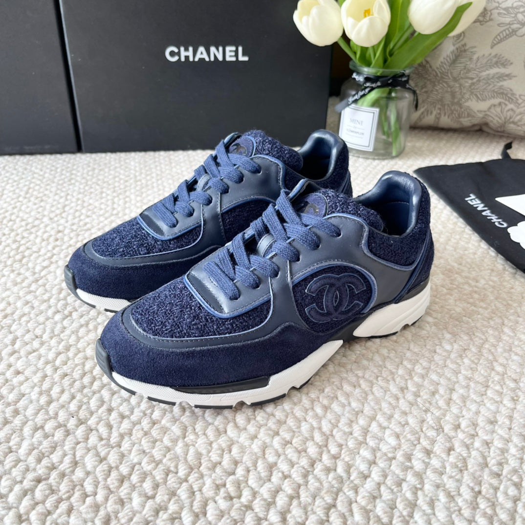 CC SNEAKER IN NAVY BLUE WOOL TWEED AND SUEDE、mysite、Cacoeks
