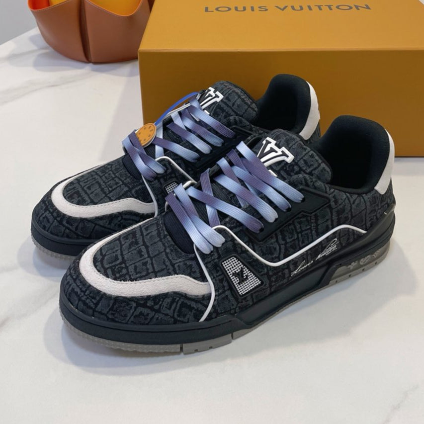 TRAINER SNEAKER IN BLACK MONOGRAM DENIM FABRIC、mysite、Cacoeks