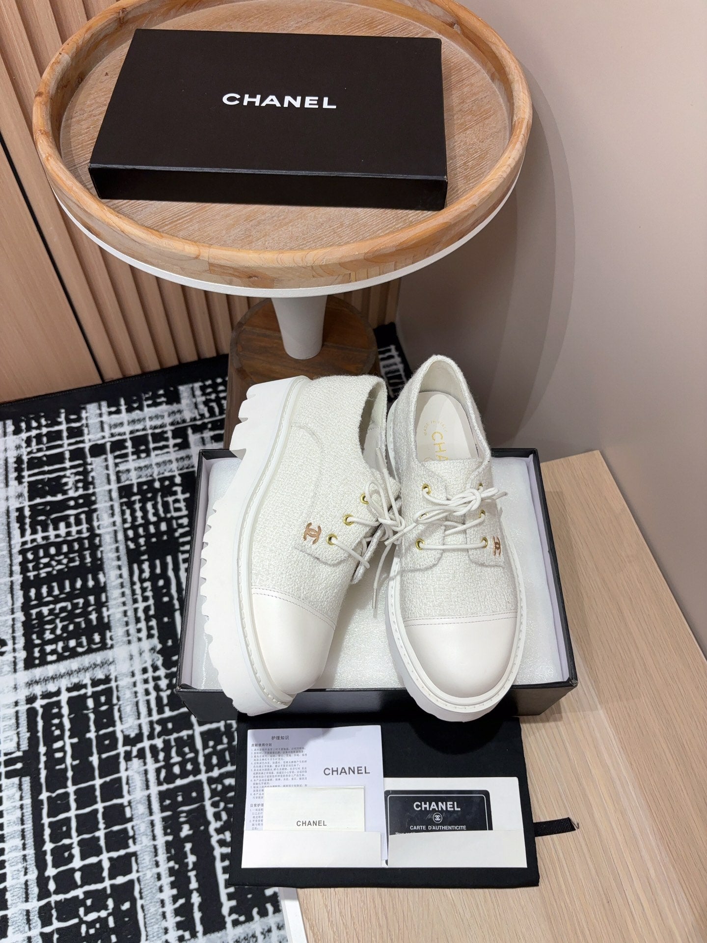 CC OXFORD SHOES IN WHITE TWEED AND CALFSKIN、mysite、Cacoeks