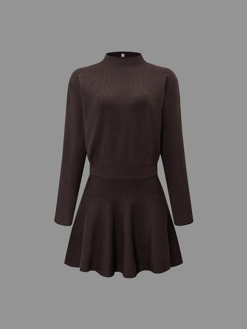 Women's Casual Half-High Neck Long Sleeve Knit Dress, Plain Color Loose-Fitting Sweater Dress, Fall & Winter Fashion Womenswear Summer