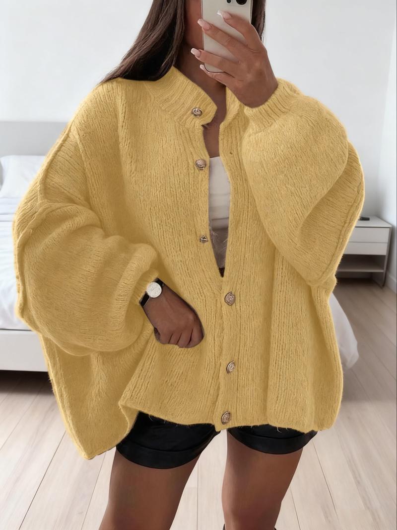 Women's Solid Color Button Cable Knit Cardigan, Casual Long Sleeve Open Front Outerwear for Fall & Winter, Women's Knit Clothing for Daily Wear
