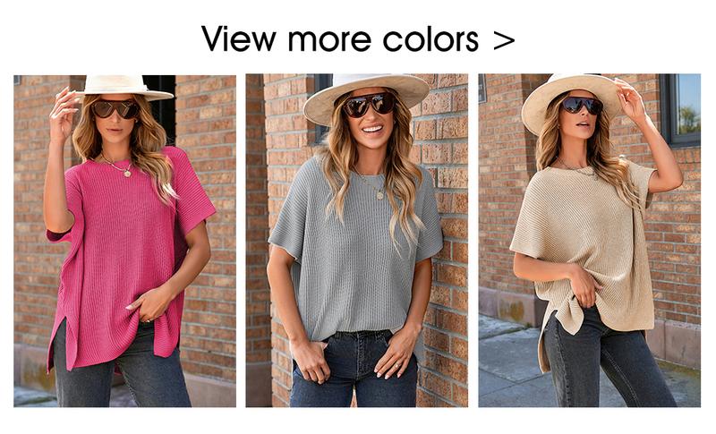 Product Introduction of SHEWIN 2025 Women’s Going Tops Trend – Oversize Drop-Shoulder Loose-Fit Crewneck Short-Sleeve Knit Sweater Pullover, Casual Soft Cotton-Blend Summer Womenswear Knitwear for Daily Wear, Trendy Multi-Color Tops Knitting sweater Bridal 8
