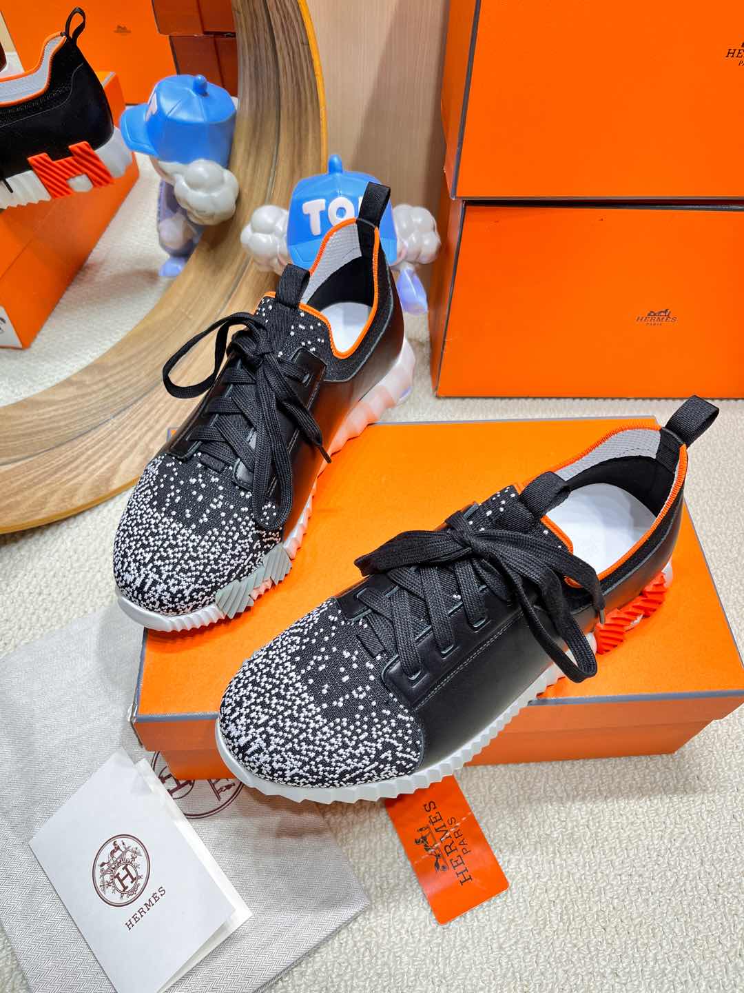 DEPART SLIP-ON SNEAKER IN WHITE MIX BLACK KNIT AND CALFSKIN、mysite、Cacoeks