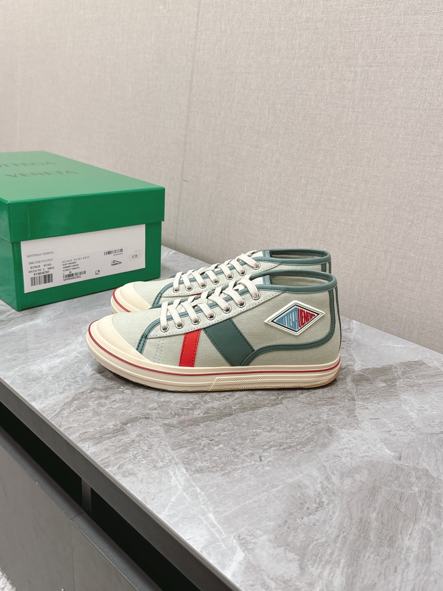 ELIOT SNEAKER IN GREEN PASTEL CANVAS AND CALFSKIN、mysite、Cacoeks