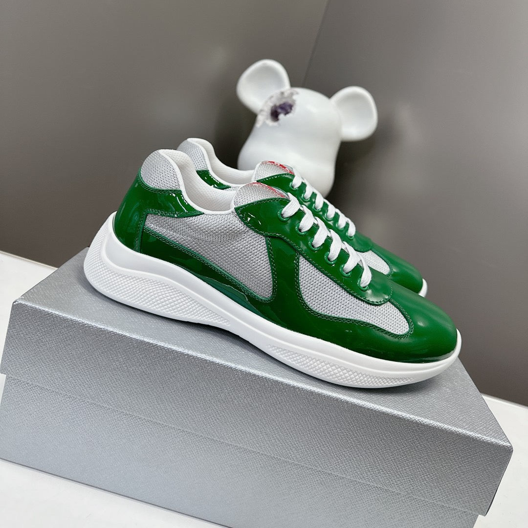 CHUNKY SOLE DESIGN SNEAKER IN GREEN AND WHITE MESH MIX LEATHER、mysite、Cacoeks