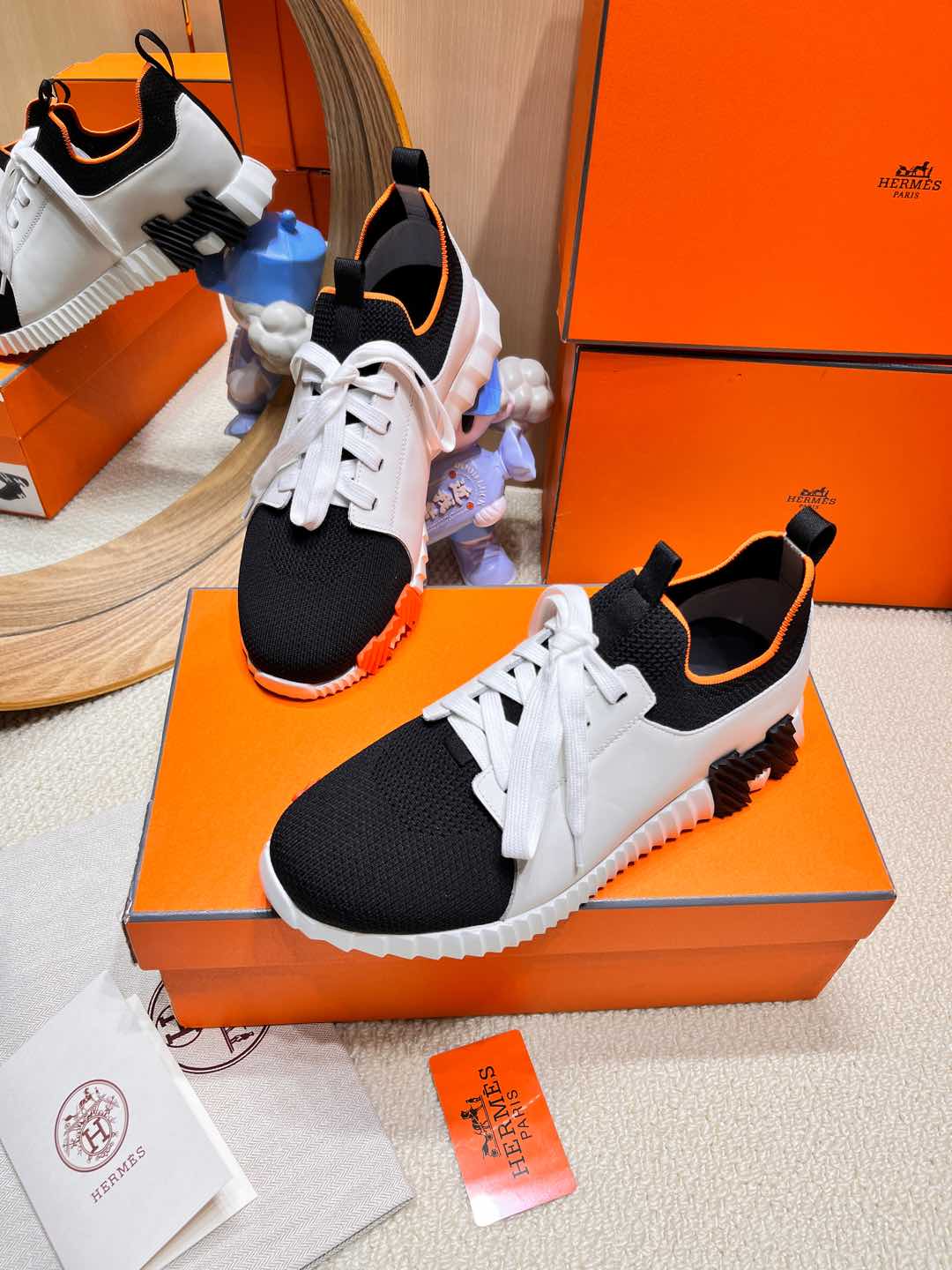 DEPART SLIP-ON SNEAKER IN WHITE MIX BLACK KNIT AND CALFSKIN、mysite、Cacoeks