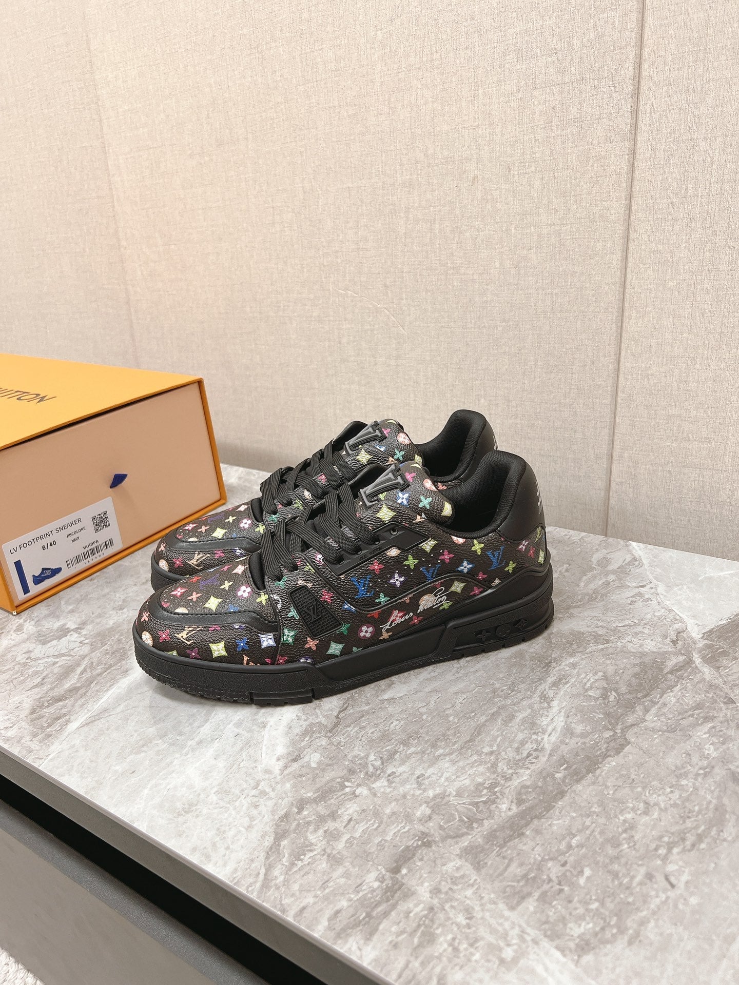 TRAINER SNEAKER IN BLACK MIX COLORFUL CALFSKIN、mysite、Cacoeks