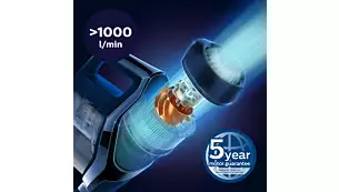 PowerBlade motor creates high airflow (>1000 L/min)