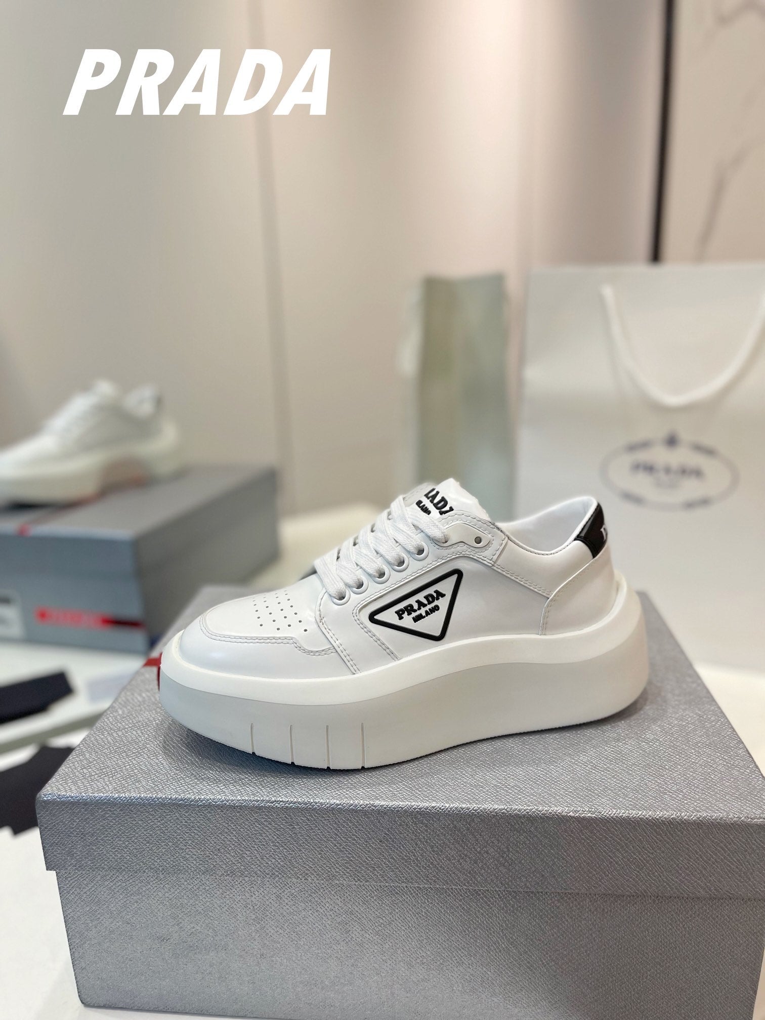 PRA DOWNTOWN THICK-SOLE SNEAKERS WHITE CALFSKIN、mysite、Cacoeks