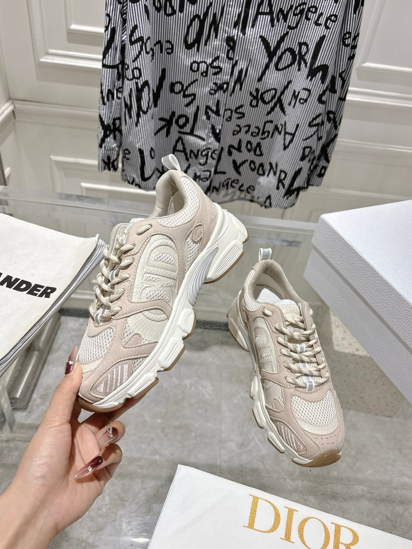 DIOR 25S CHRONO SNEAKER 45MM IN MESH WITH WHITE AND NUDE PINK CALFSKIN、mysite、Cacoeks