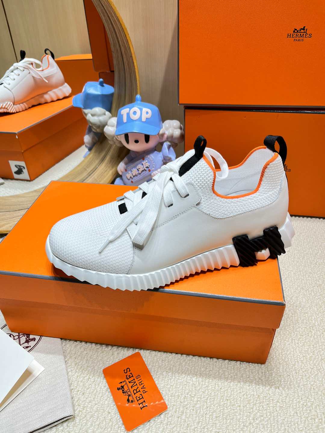 DEPART SLIP-ON SNEAKER IN WHITE KNIT AND CALFSKIN、mysite、Cacoeks