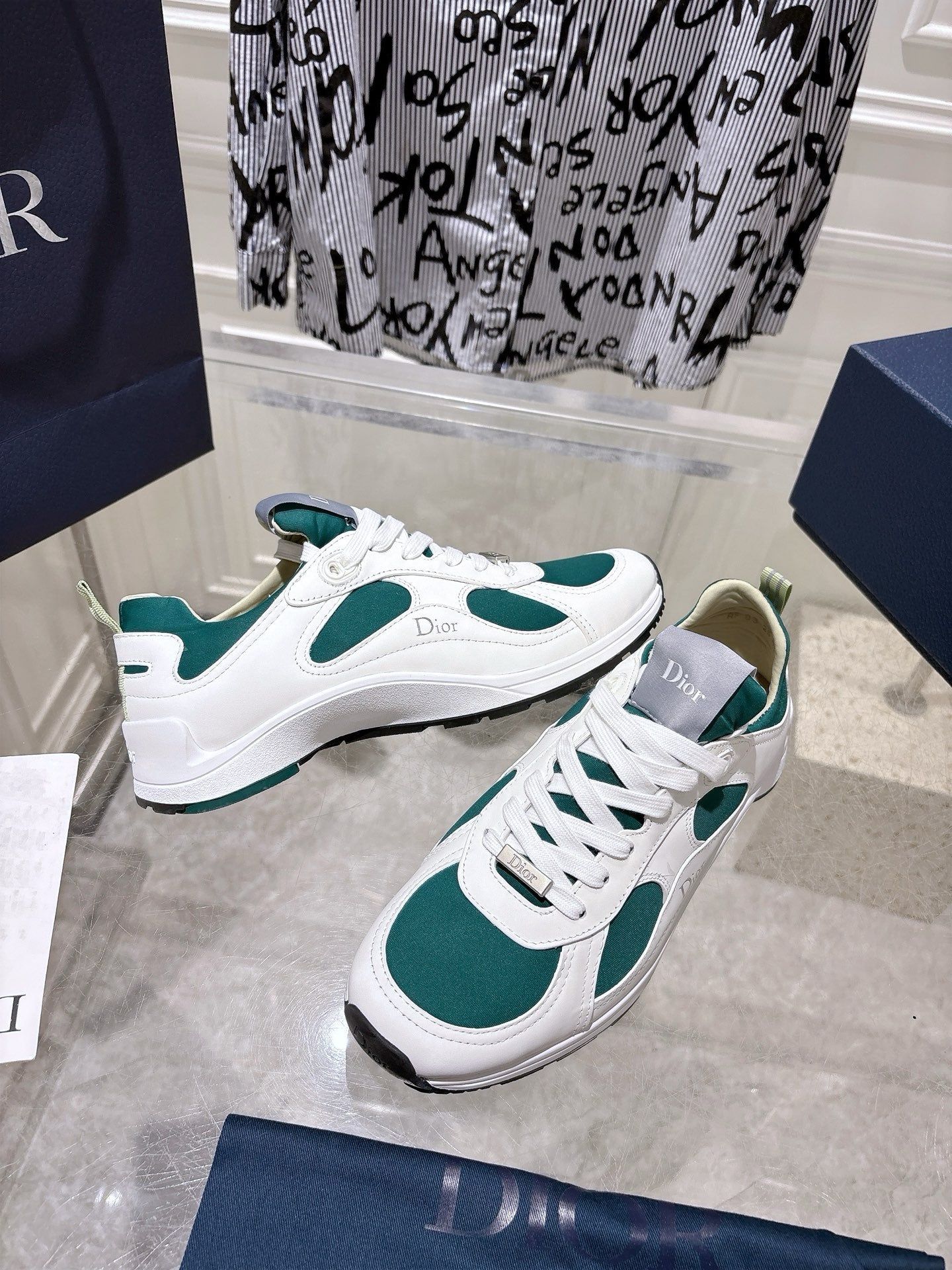 DIOR 25S MILE SERIES SNEAKERS 25MM IN WHITE DARK TEAL CALFSKIN、mysite、Cacoeks