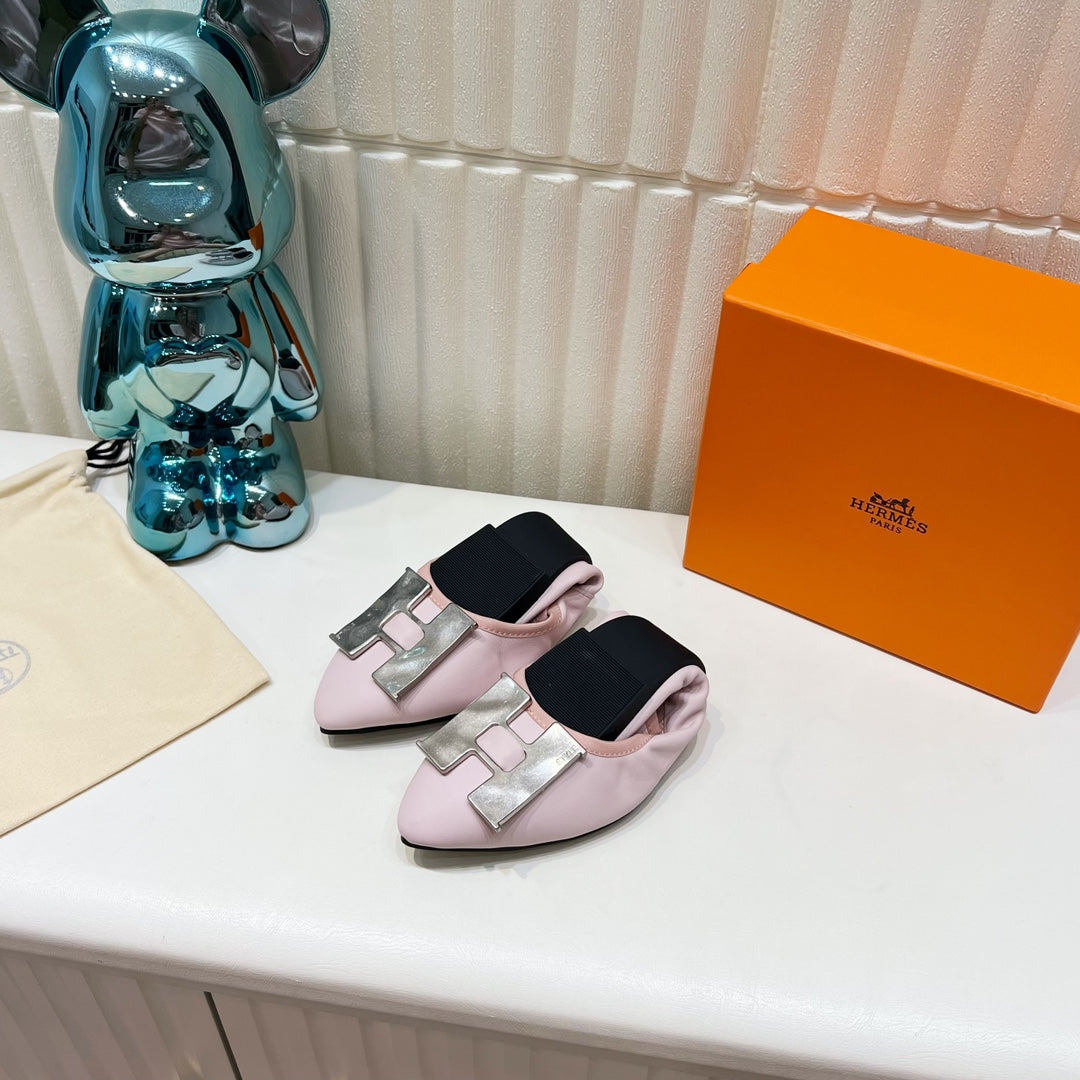 H-BUCKLE BALLLET FLAT LIGHT PINK CALFSKIN、mysite、Cacoeks