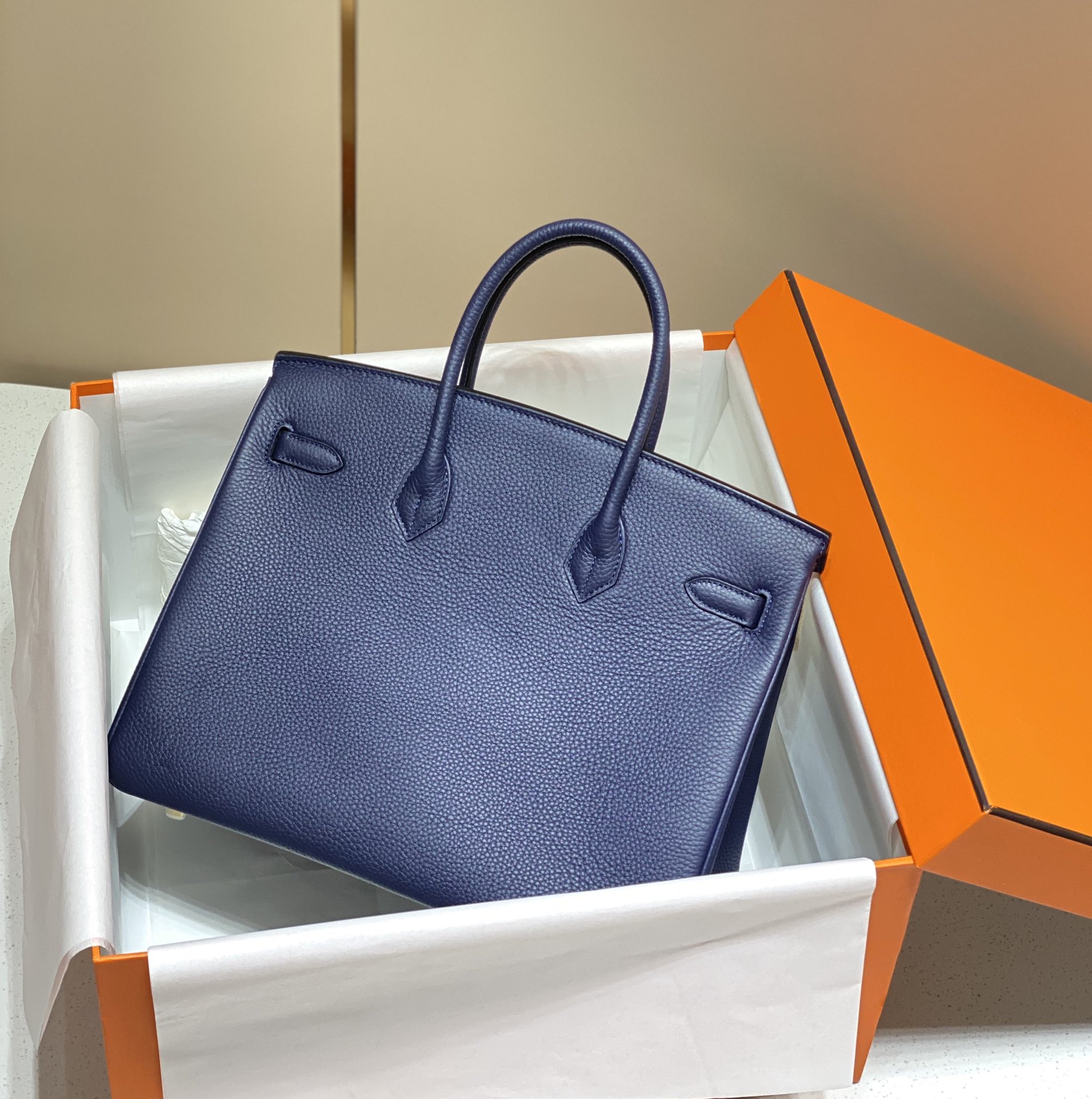 Hermes Birkin 30CM 35CM Togo Leather Milkshake Deep Blue With Gold