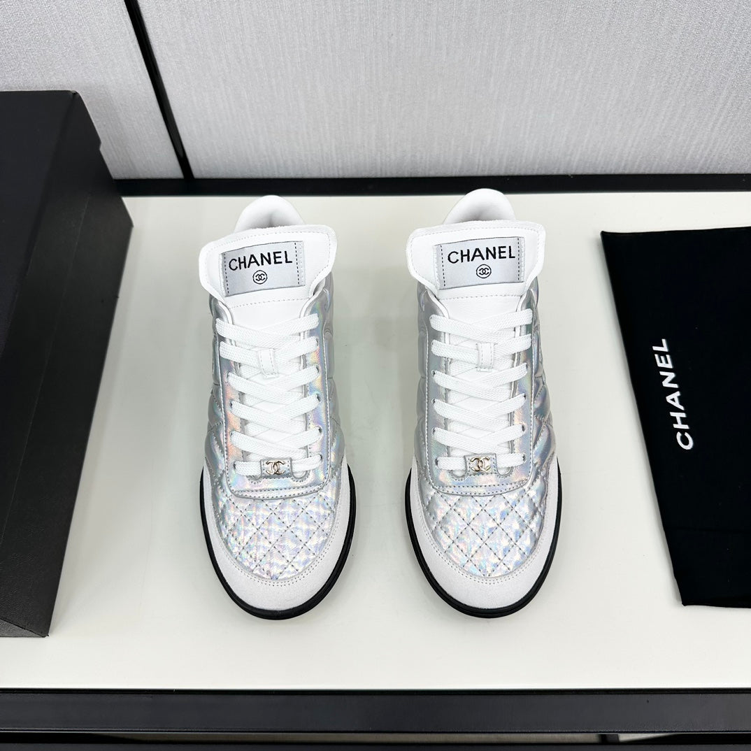 SPORTS SHOES IN GLOSSY SILVER CALFSKIN、mysite、Cacoeks