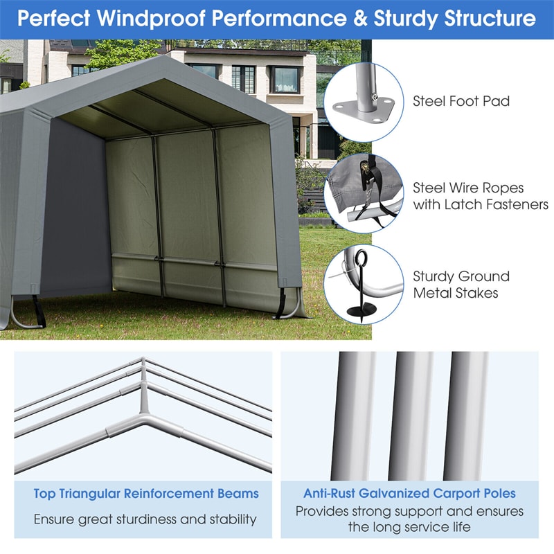10' x 16' Heavy-Duty Outdoor Carport Car Canopy Shelter Portable Metal Garage with 2 Removable Doors