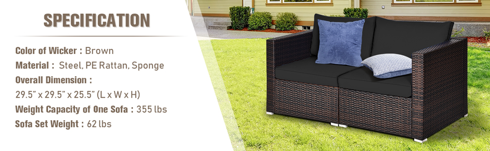 wicker patio sofa for 2