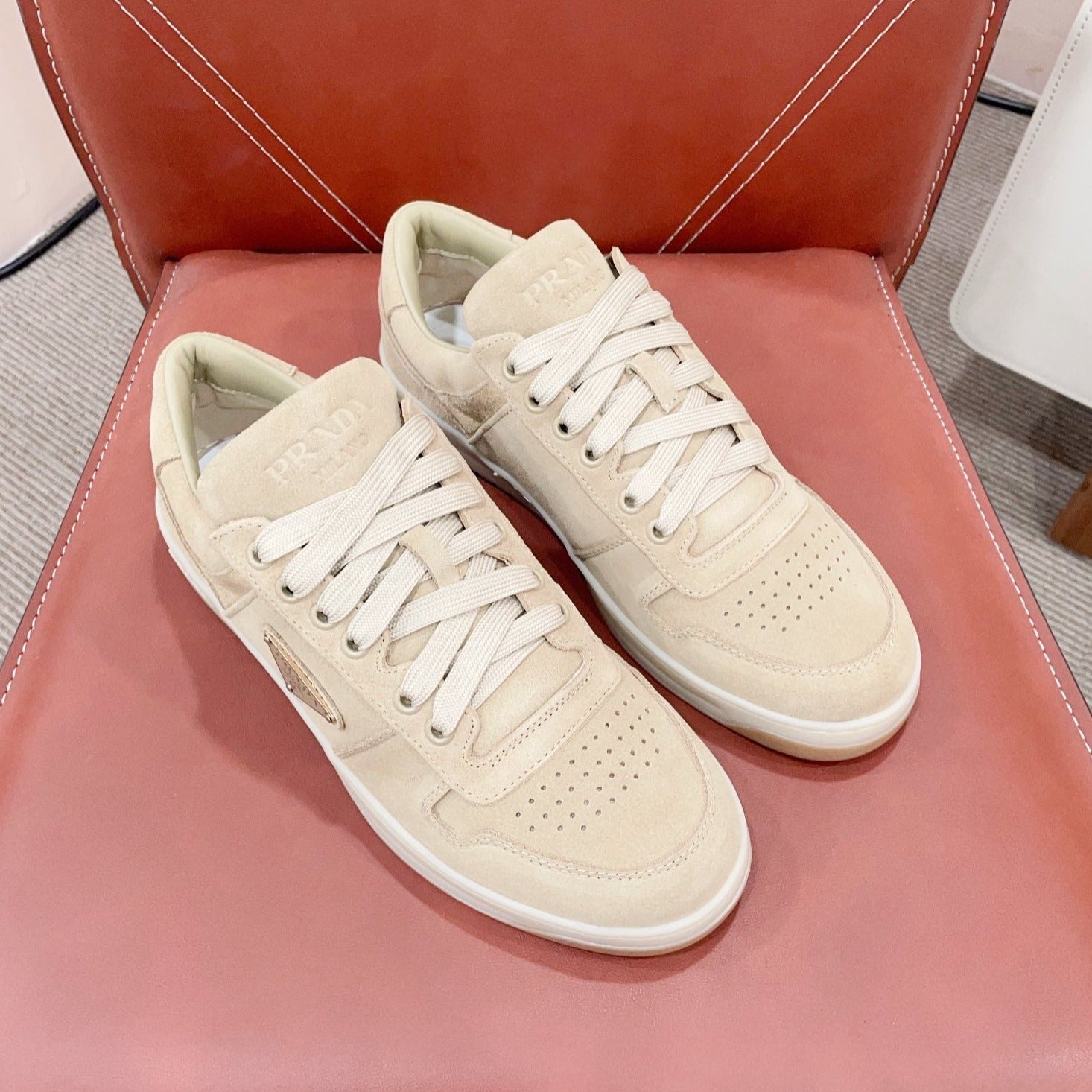 PRA DOWNTOWN PERFORATED SNEAKERS BEIGE SUEDE、mysite、Cacoeks