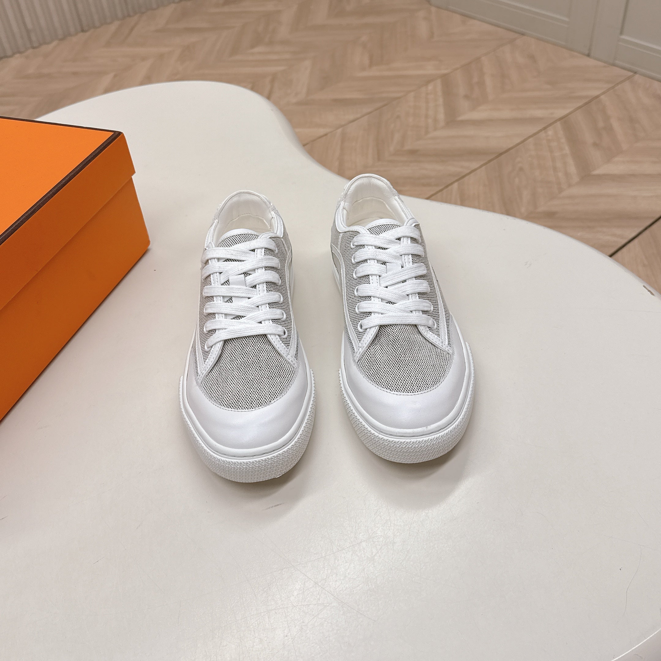 HM 25S SNEAKER LOW SPORTS IN GREY CANVAS MIX WHITE LAMBSKIN、mysite、Cacoeks