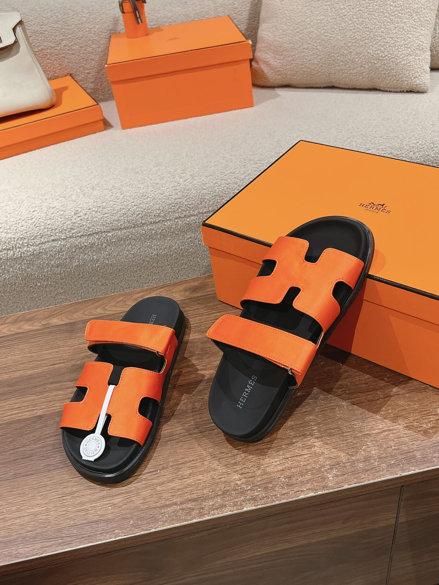 CHYPRE SANDAL BLACK MIX DARK ORANGE CALFSKIN、mysite、Cacoeks