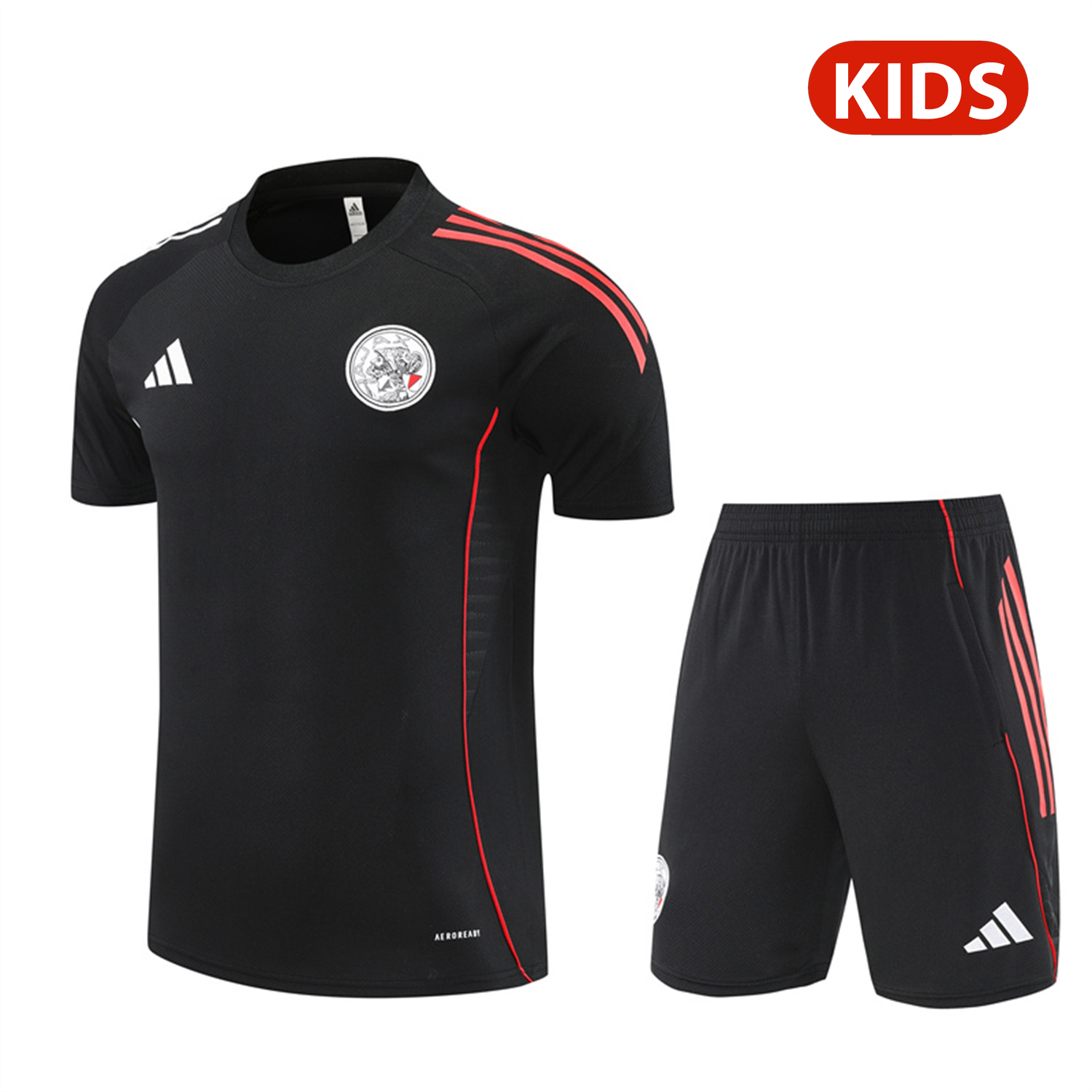 UltraTrikot-Ajax 25-26 Kids Short-Sleeve Training Set - Black Top and Black Shorts