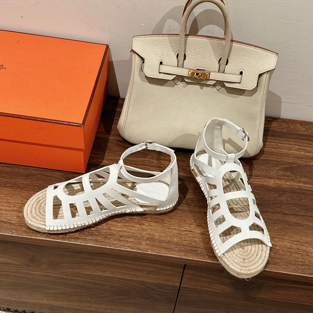 STRAW SOLE SANDAL WHITE LAMBSKIN、mysite、Cacoeks