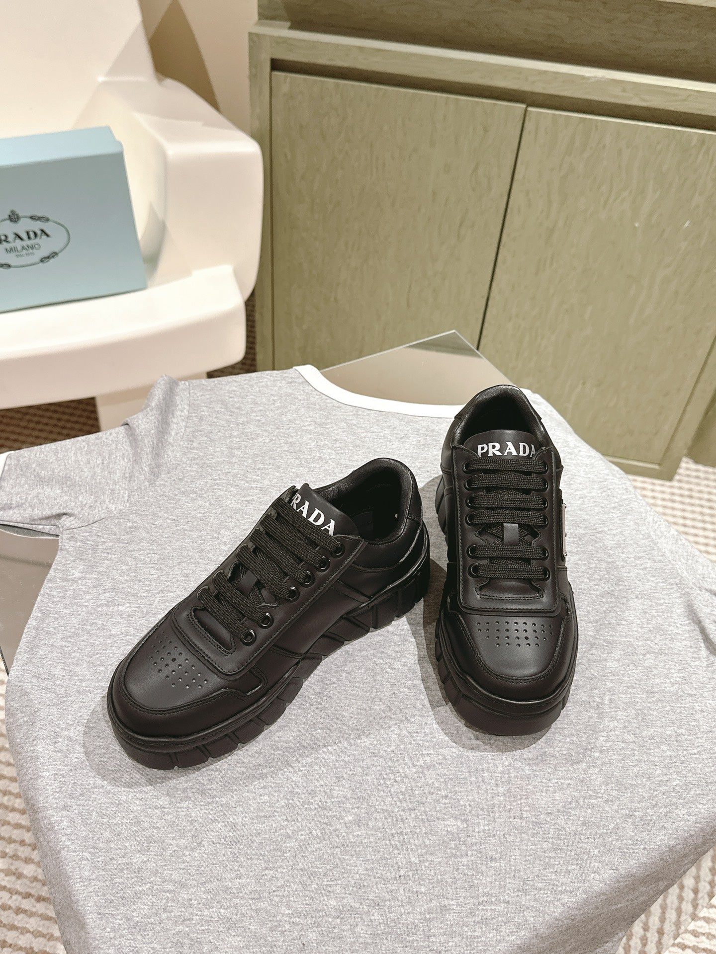 PRA FLATFORM SNEAKERS BLACK CALFSKIN、mysite、Cacoeks