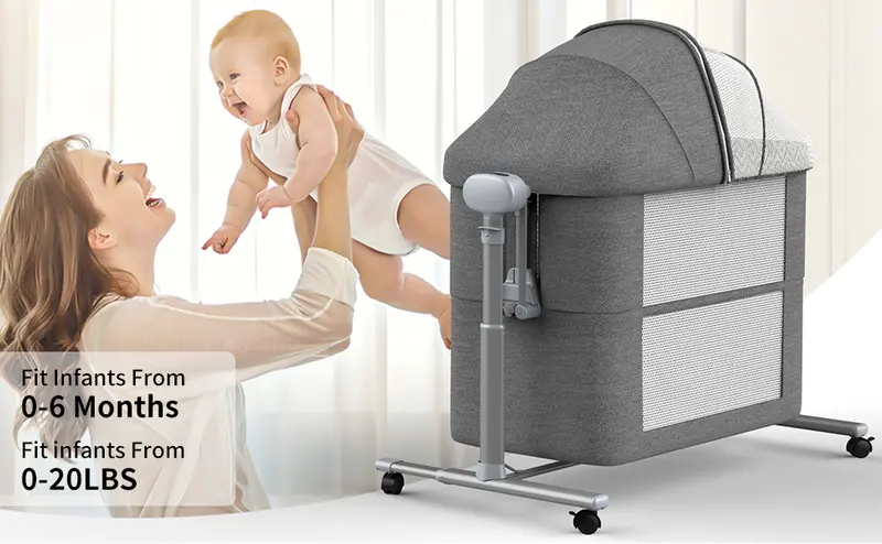 Product Introduction of Electric Rocking Bassinet for Baby, 4 and 1 Baby Bedside Bassinets with Remote Control, Portable Bassinets Bedside Sleeper for Newborn with 3-Speed Swings, Baby Crib in Bed with Wheels 8